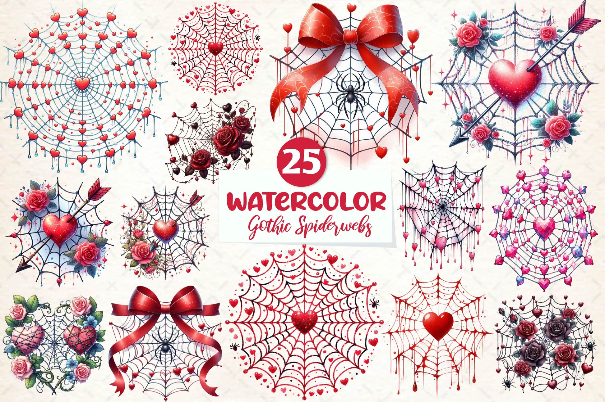 Valentine Gothic Spiderwebs Clipart Bundle - CraftNest - Digital Crafting and Art