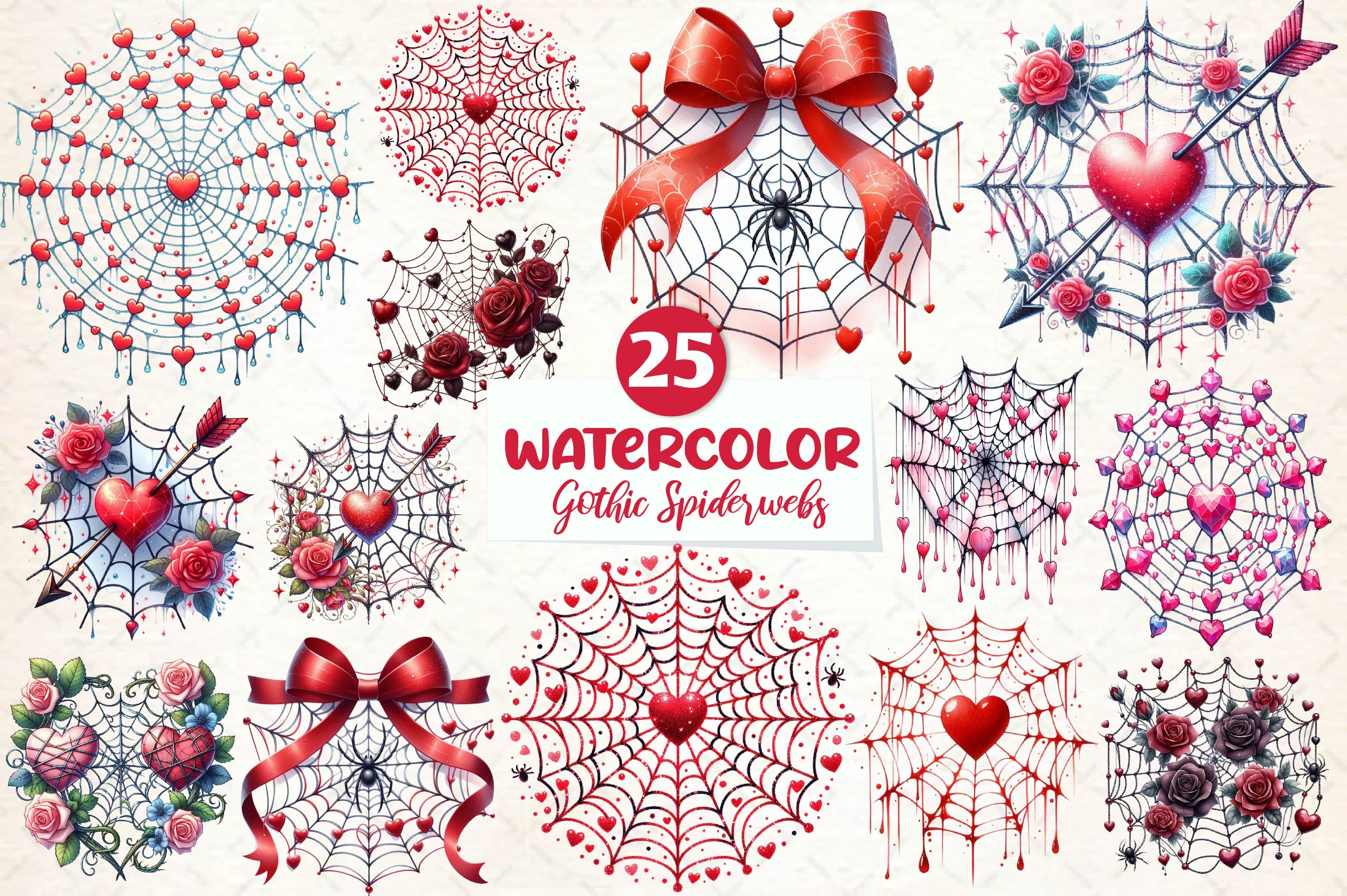 Valentine Gothic Spiderwebs Clipart Bundle - CraftNest - Digital Crafting and Art