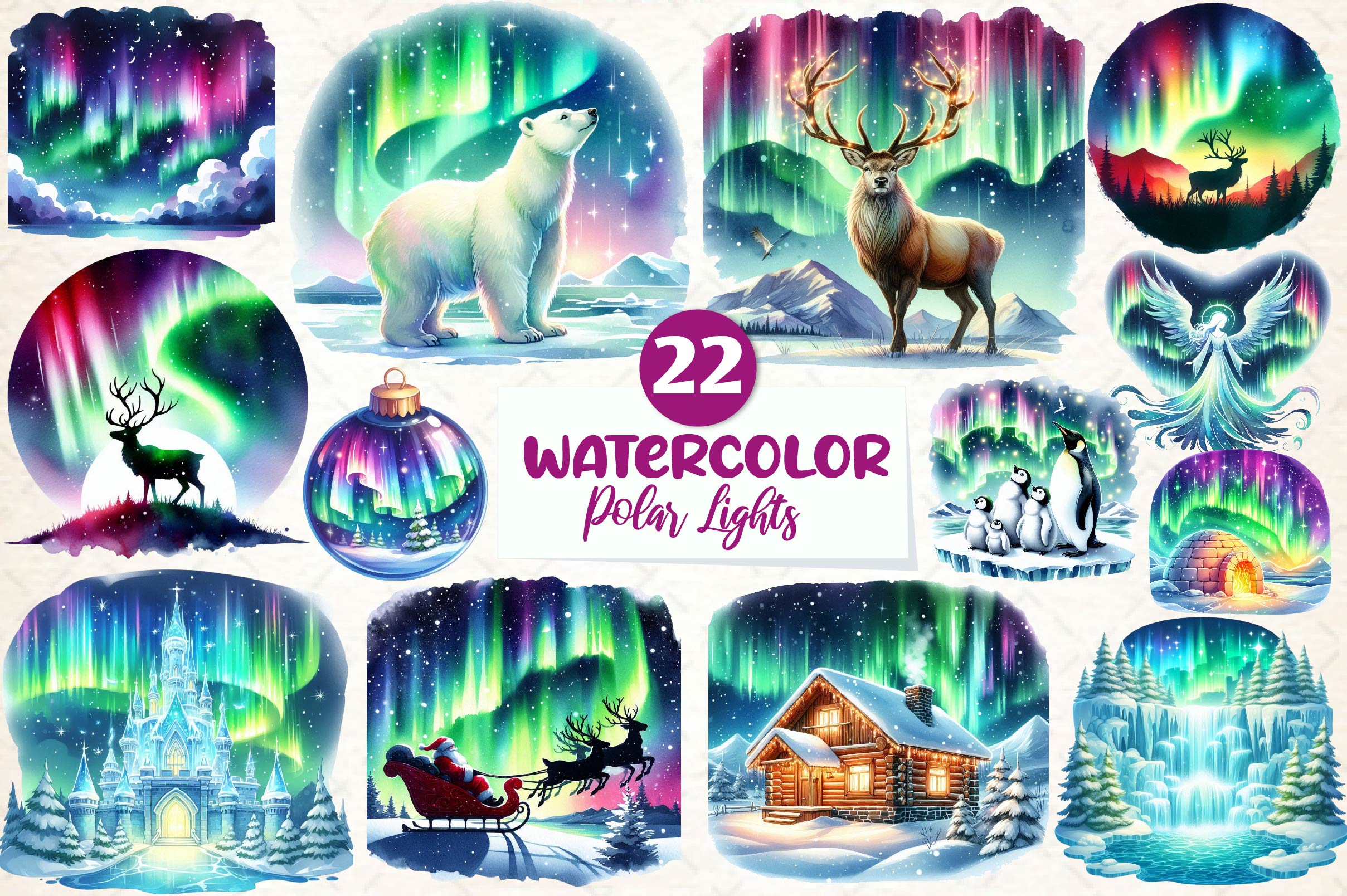 Polar Lights Winter Clipart Bundle - CraftNest - Digital Crafting and Art