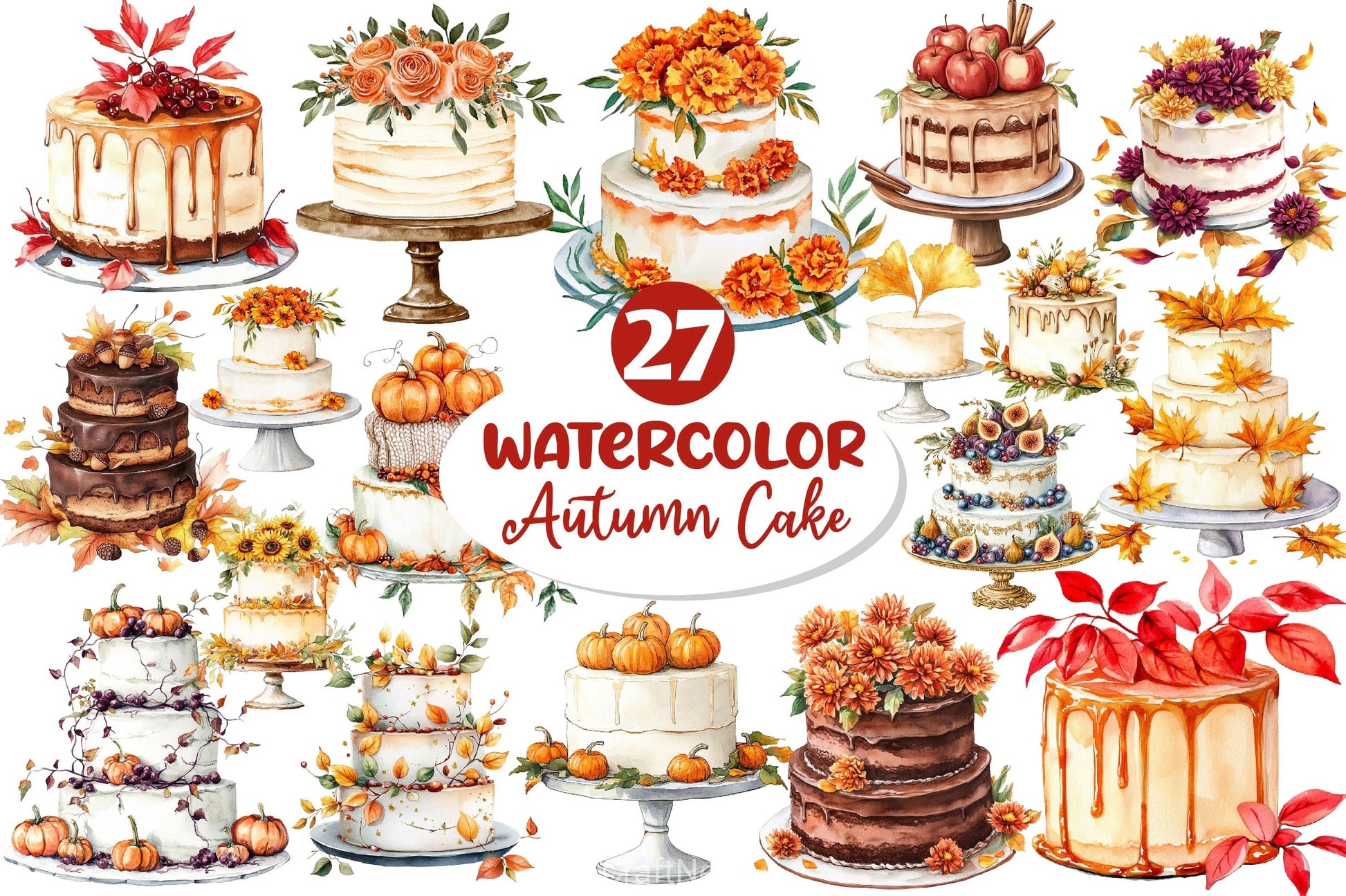 Autumn Wedding Cake Clipart Bundle - CraftNest - Digital Crafting and Art