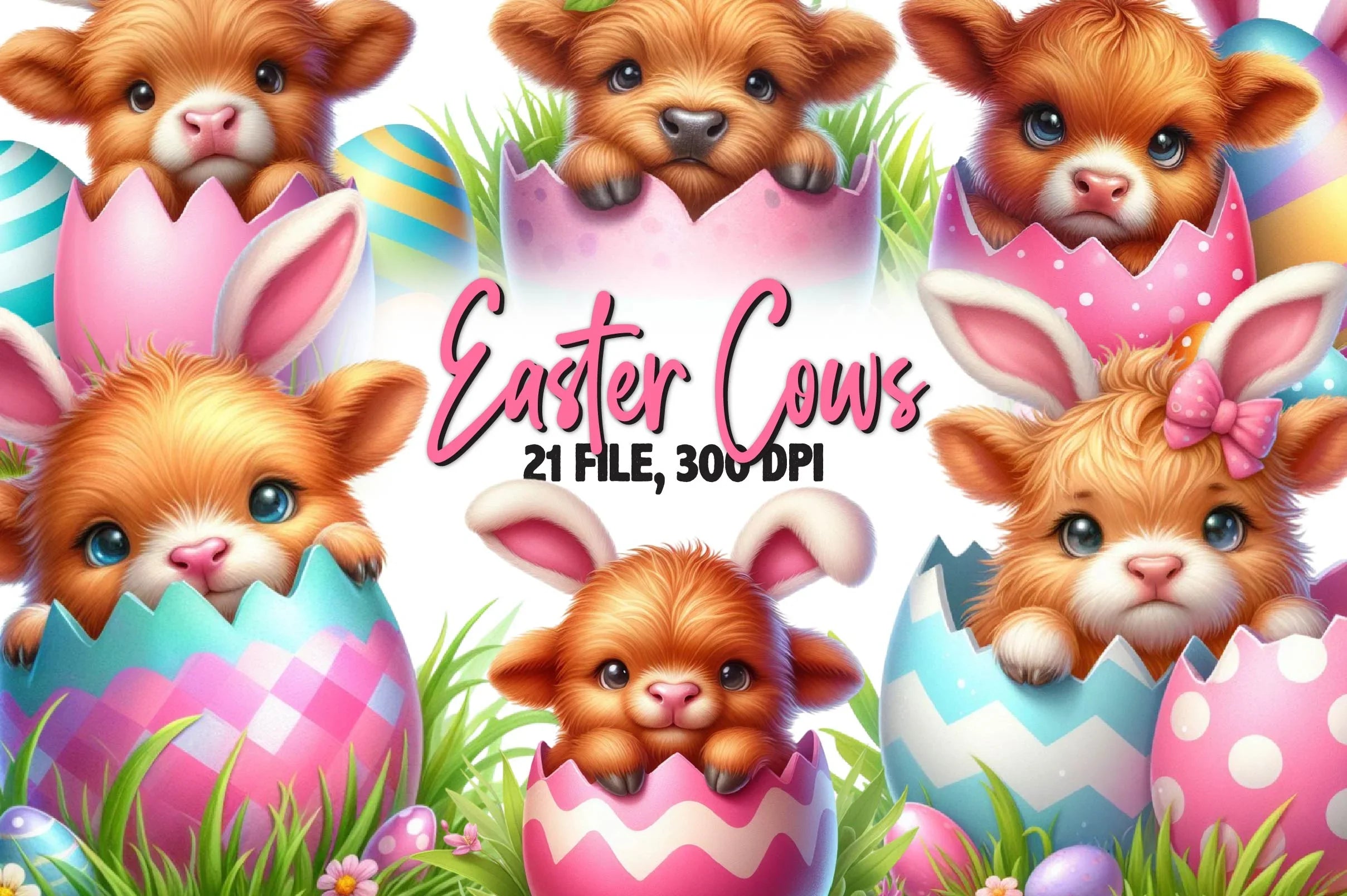 Easter Highland Cows Clipart Bundle - CraftNest - Digital Crafting and Art