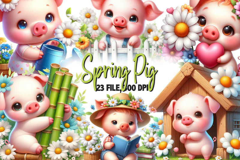 Spring Pig Clipart Bundle - CraftNest - Digital Crafting and Art