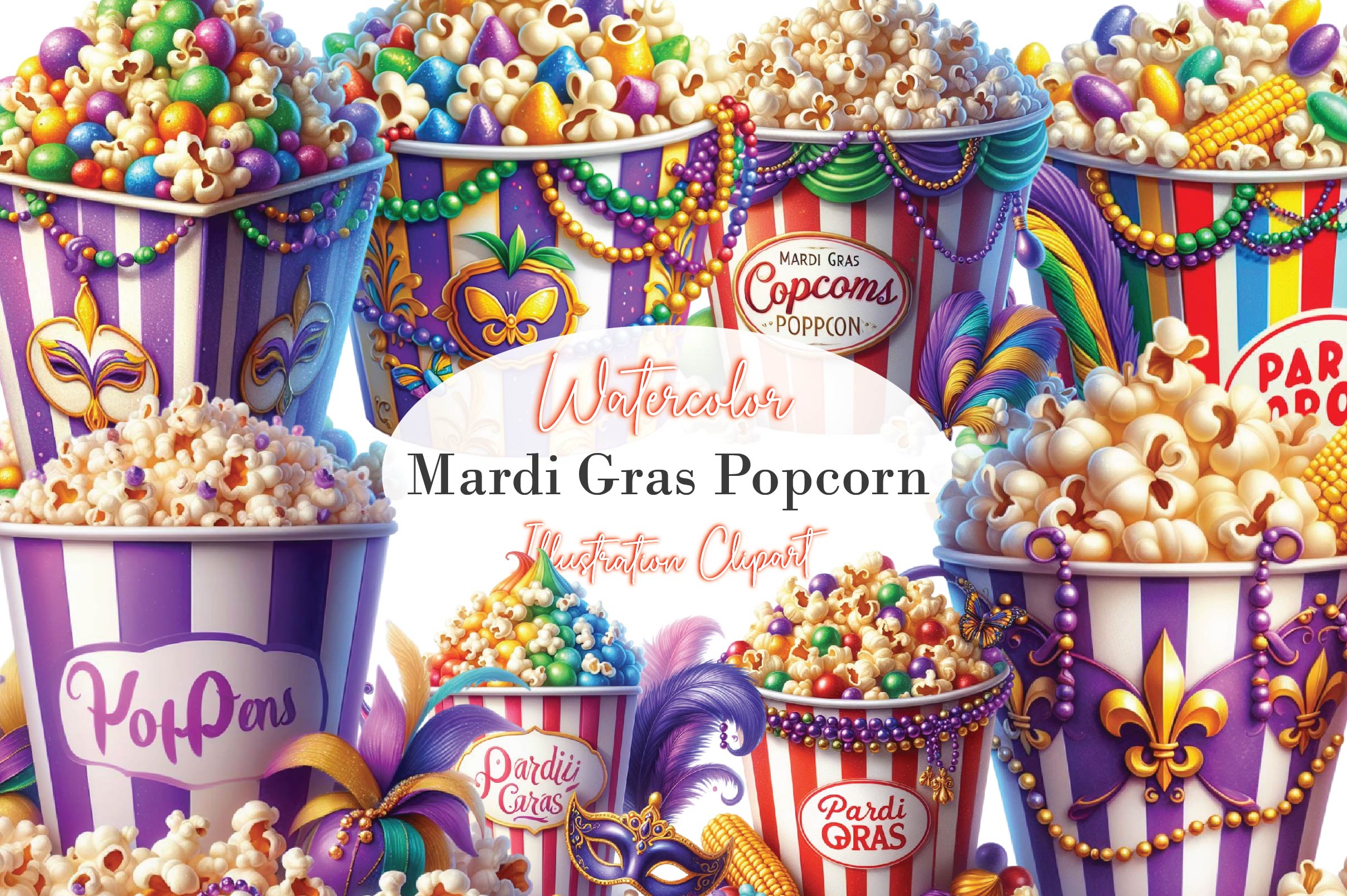 Mardi Gras Popcorn Clipart Bundle - CraftNest - Digital Crafting and Art