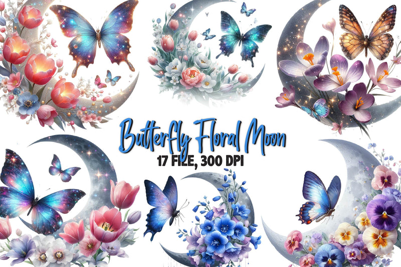 Butterfly With Floral Moon Clipart Bundle - CraftNest - Digital Crafting and Art