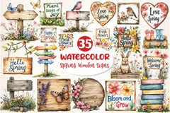 Spring Wooden Signs Clipart Bundle - CraftNest - Digital Crafting and Art