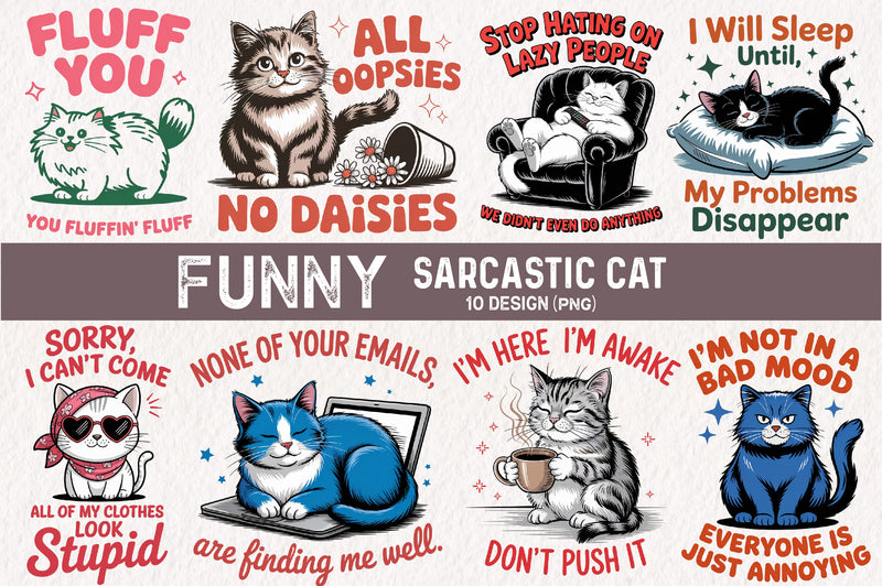 Funny Sarcastic Cat Clipart Bundle - CraftNest - Digital Crafting and Art