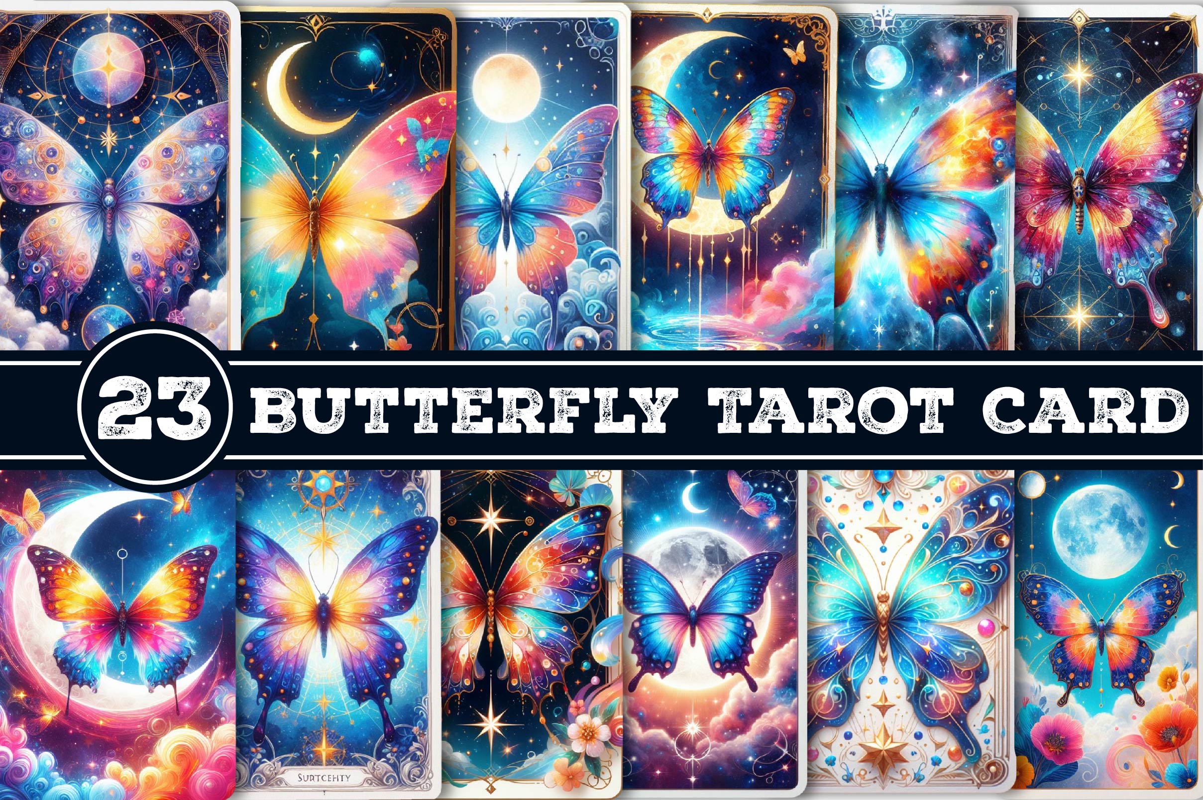 Magic And Celestial Butterfly Tarot Card Clipart Bundle - CraftNest - Digital Crafting and Art