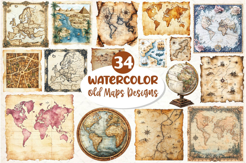 Old Maps Designs Clipart Bundle 2 - CraftNest - Digital Crafting and Art