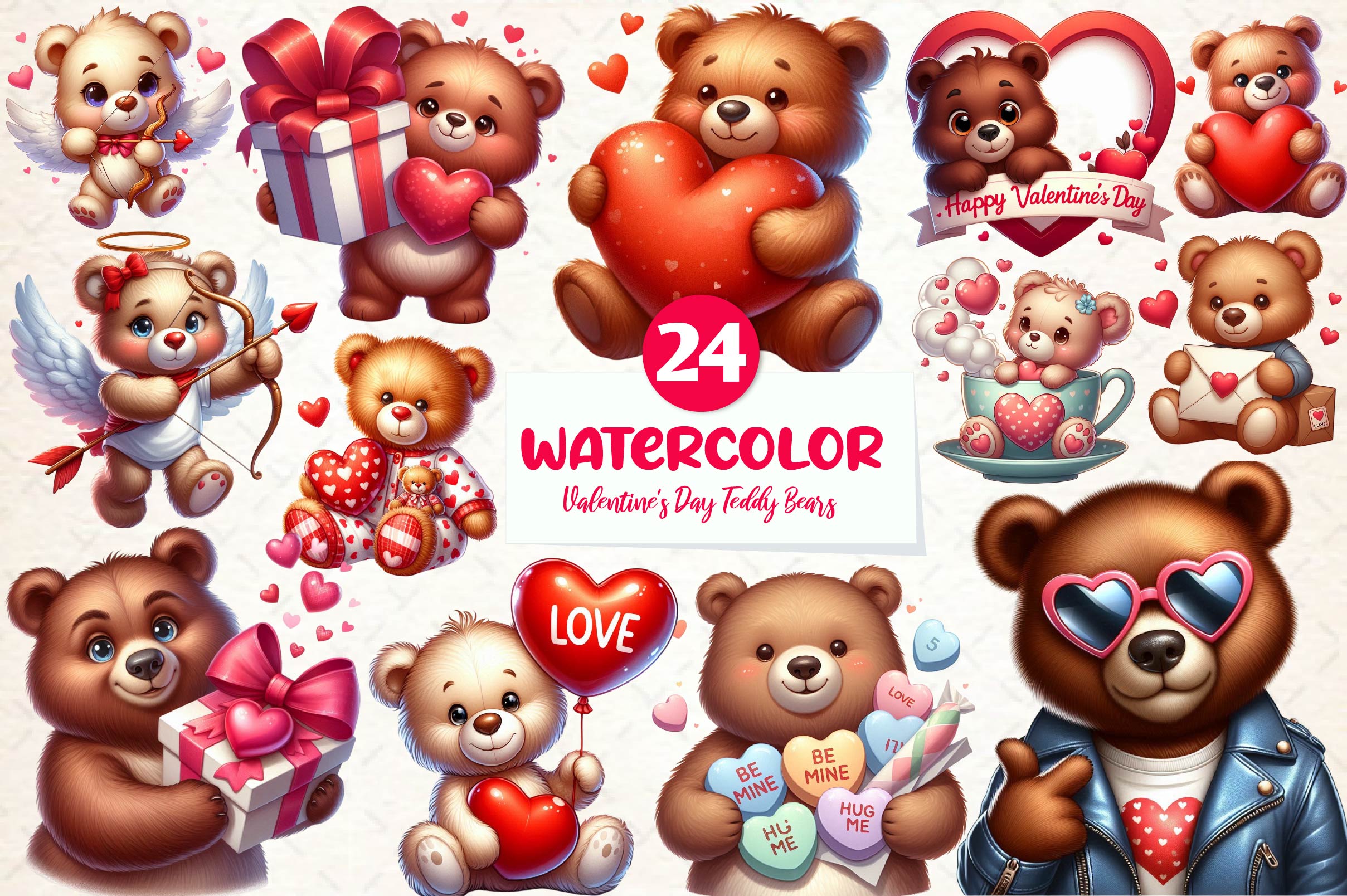 Valentine's Day Teddy Bears Clipart Bundle - CraftNest - Digital Crafting and Art