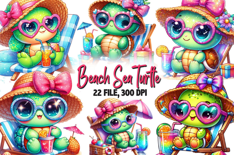 Chic Beach Sea Turtle Clipart Bundle - CraftNest - Digital Crafting and Art