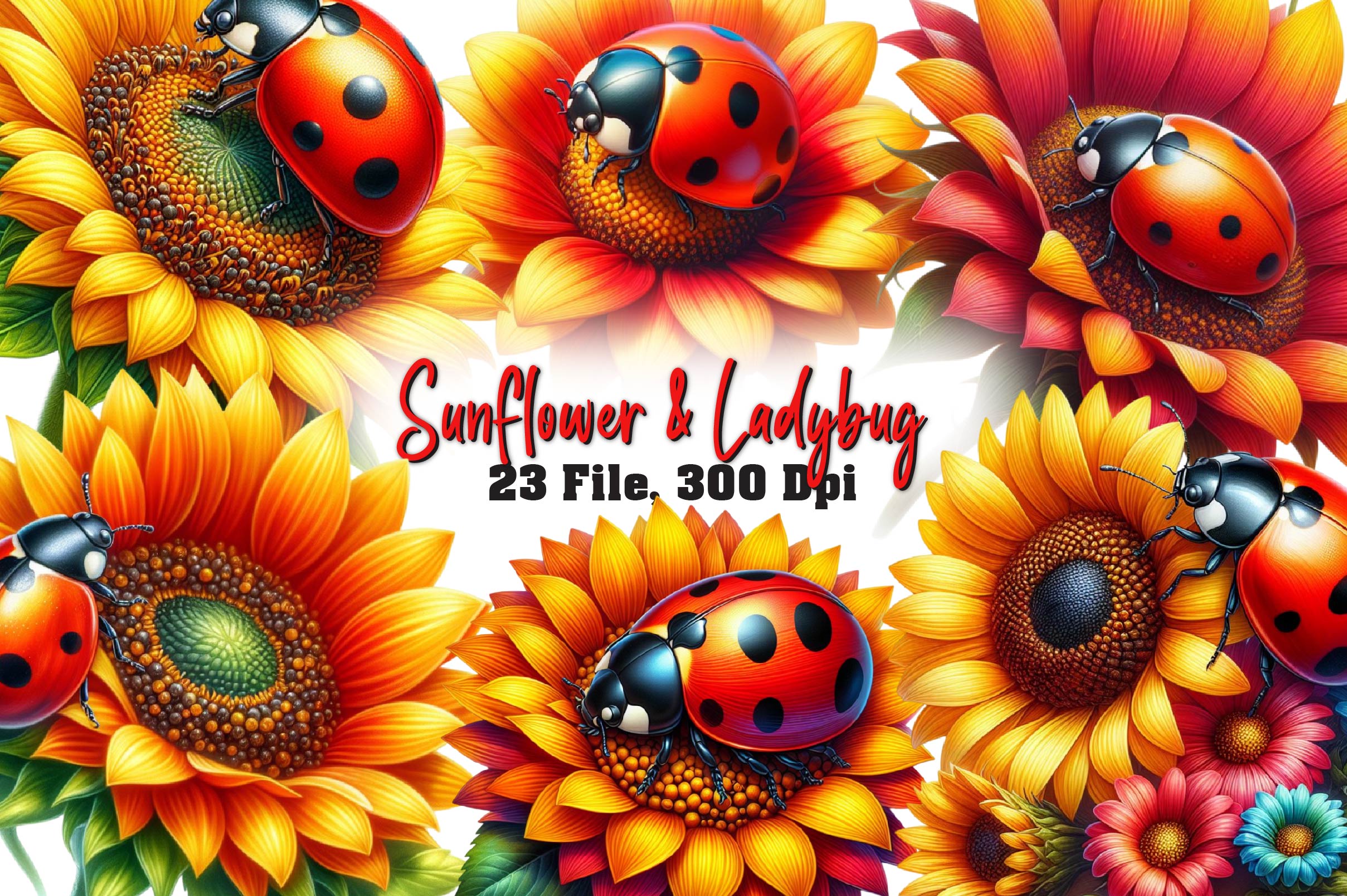 Sunflower & Ladybug Clipart Bundle - CraftNest - Digital Crafting and Art