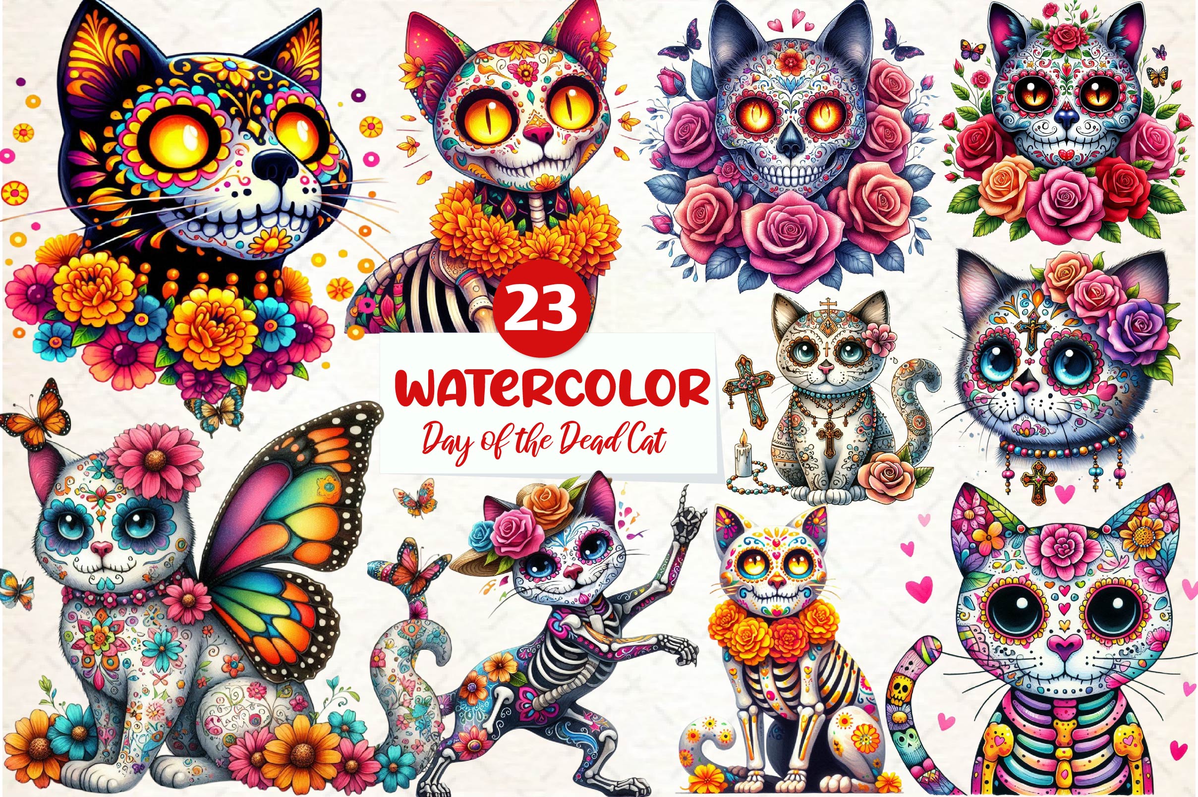 Day Of The Dead Cat Clipart Bundle - CraftNest - Digital Crafting and Art