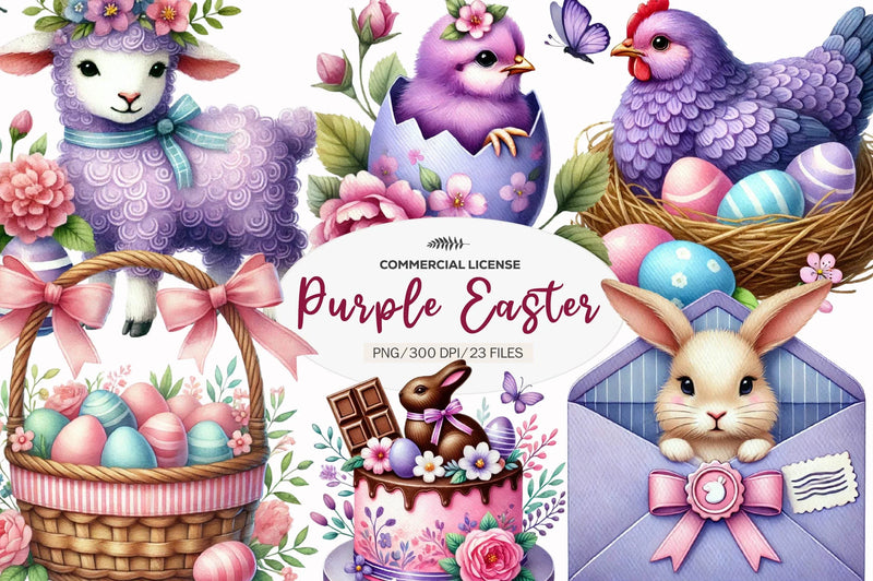 Pink And Purple Easter Clipart Bundle - CraftNest - Digital Crafting and Art