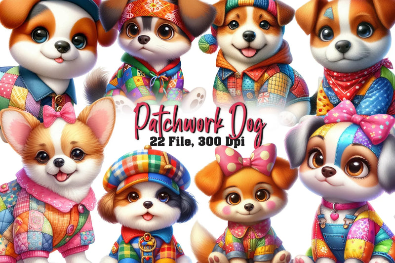 Cute Patchwork Dog Clipart Bundle - CraftNest - Digital Crafting and Art