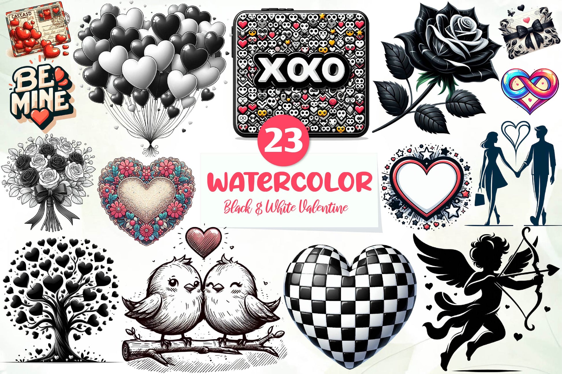 Black & White Valentine Clipart Bundle - CraftNest - Digital Crafting and Art