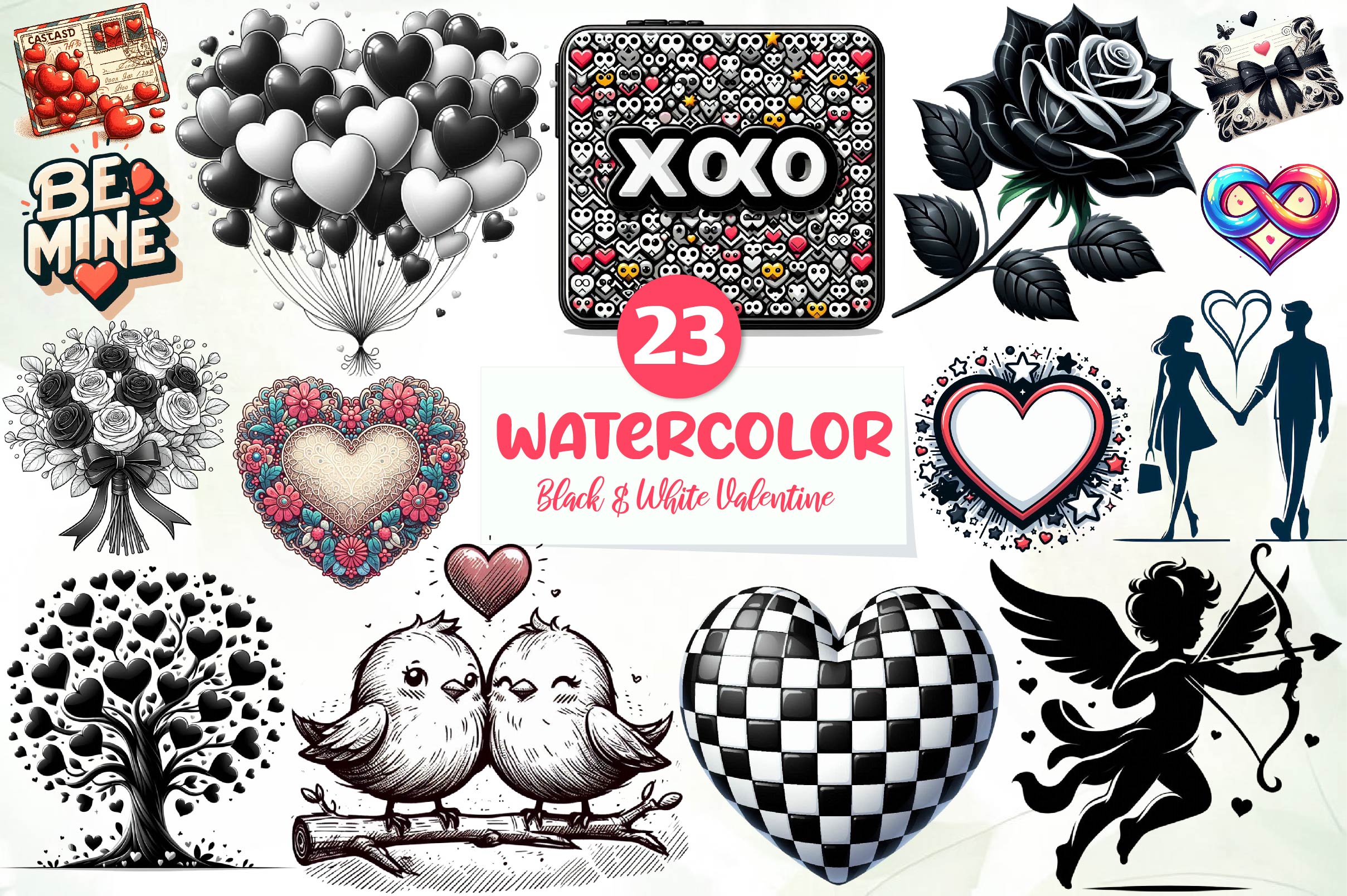 Black & White Valentine Clipart Bundle - CraftNest - Digital Crafting and Art