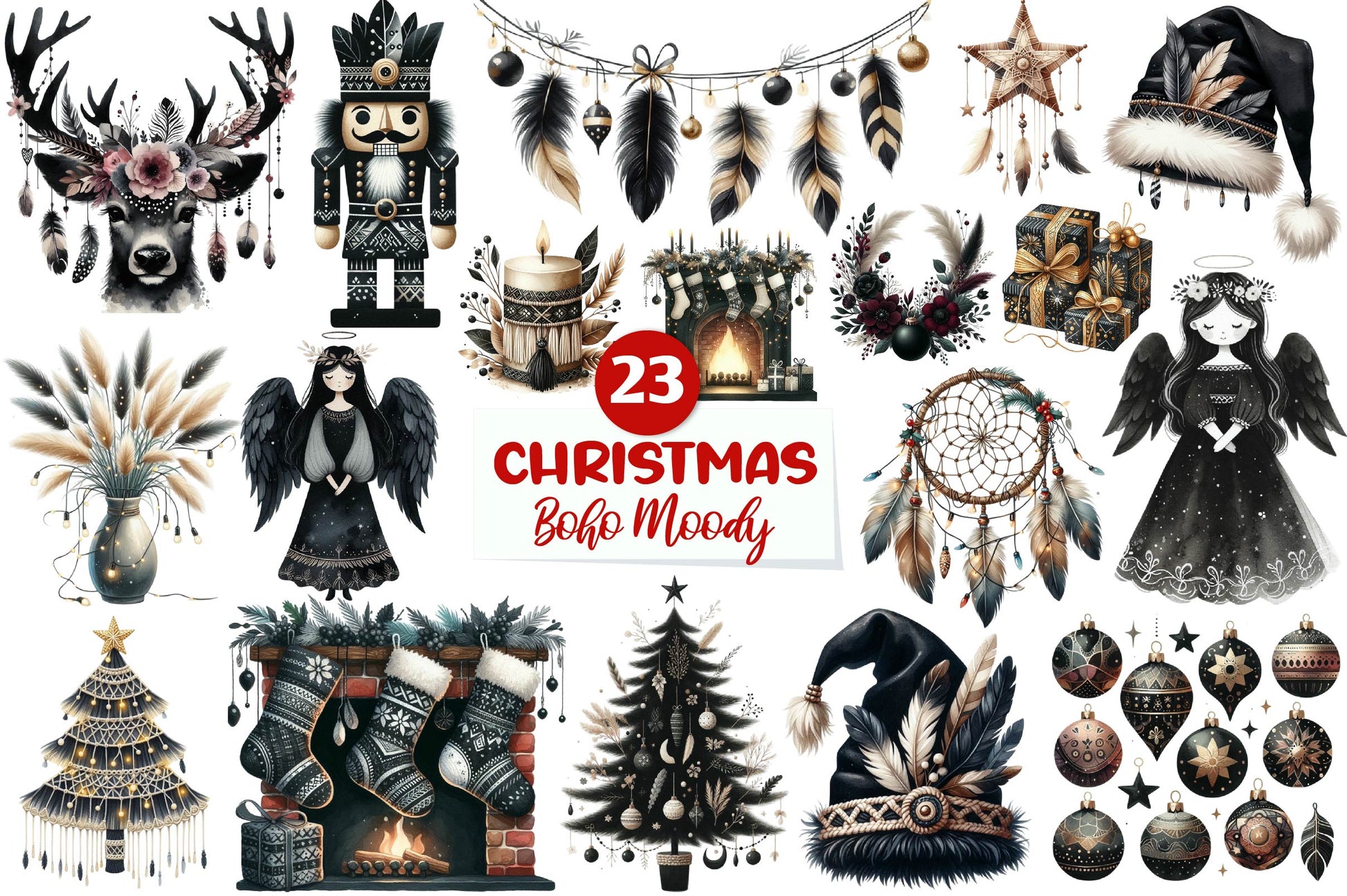 Boho Moody Christmas Clipart Bundle - CraftNest - Digital Crafting and Art