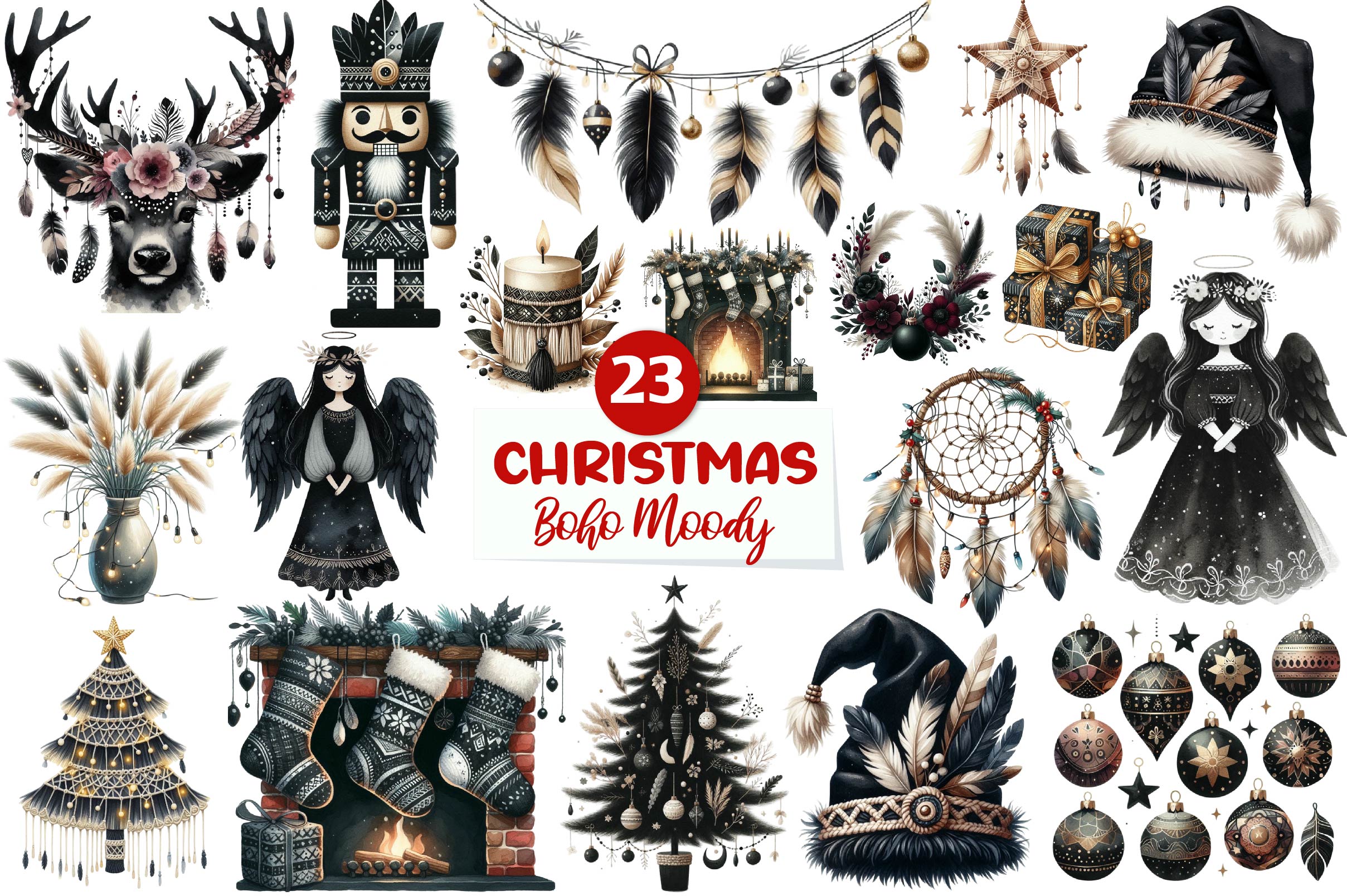 Boho Moody Christmas Clipart Bundle - CraftNest - Digital Crafting and Art
