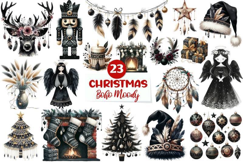 Boho Moody Christmas Clipart Bundle - CraftNest - Digital Crafting and Art