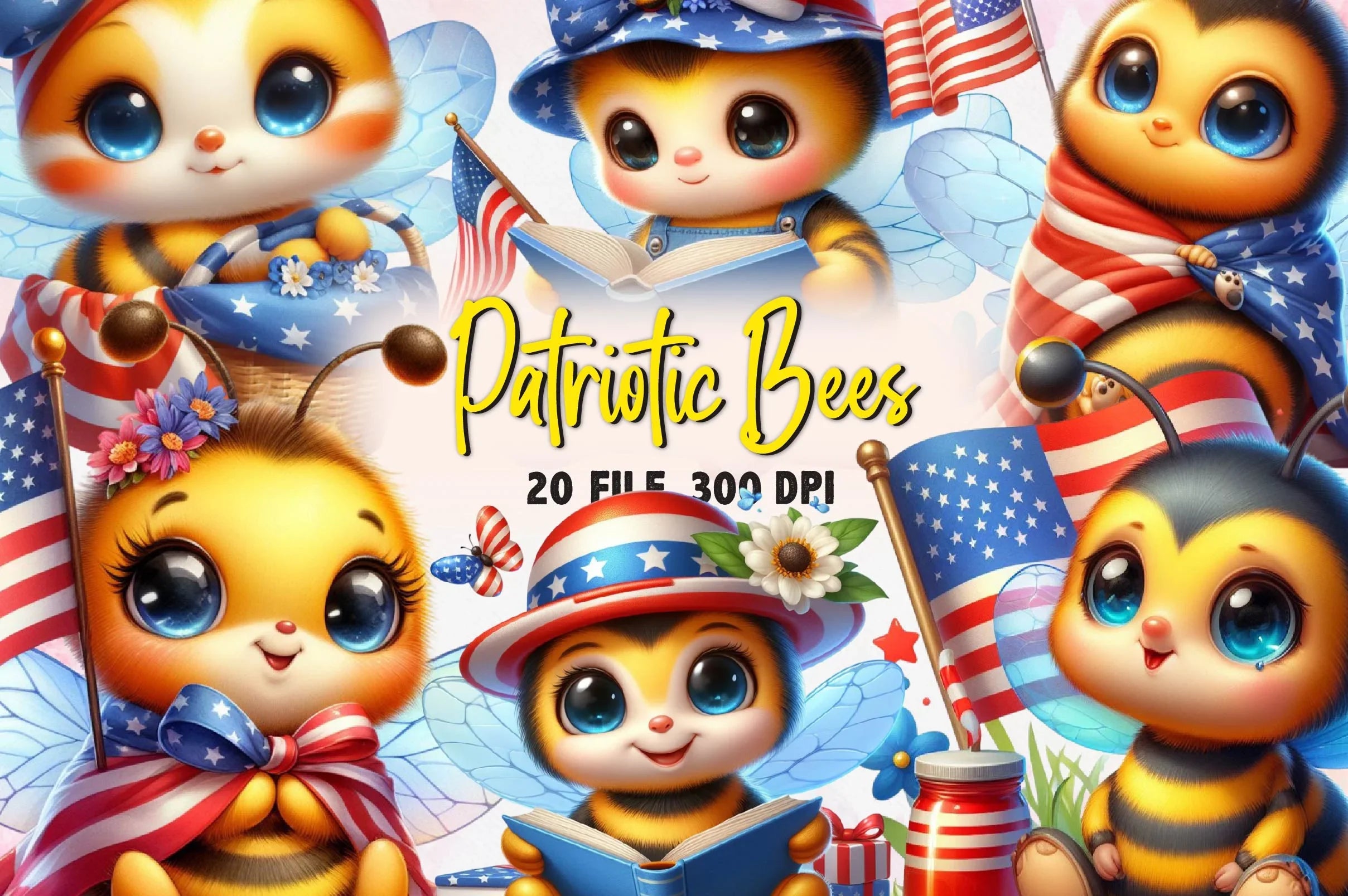 Cute Patriotic Bee Clipart Bundle - CraftNest - Digital Crafting and Art