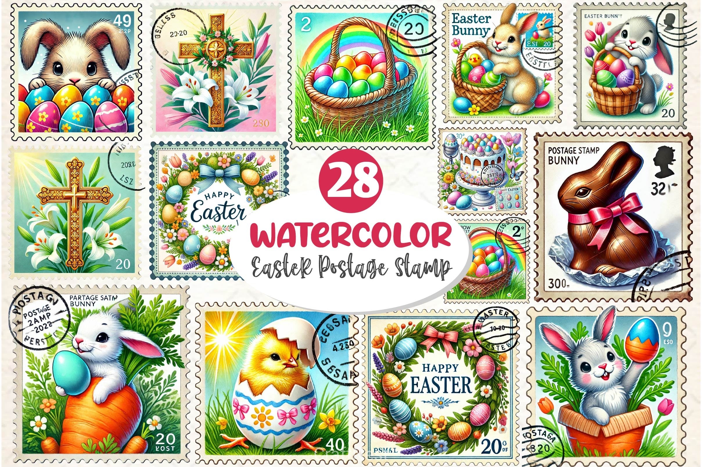 Easter Postage Stamp Clipart Bundle 2 - CraftNest - Digital Crafting and Art