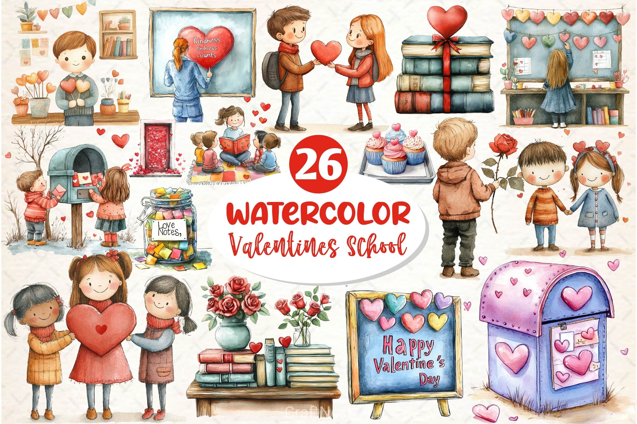 Valentines In School Clipart Bundle 1 - CraftNest - Digital Crafting and Art