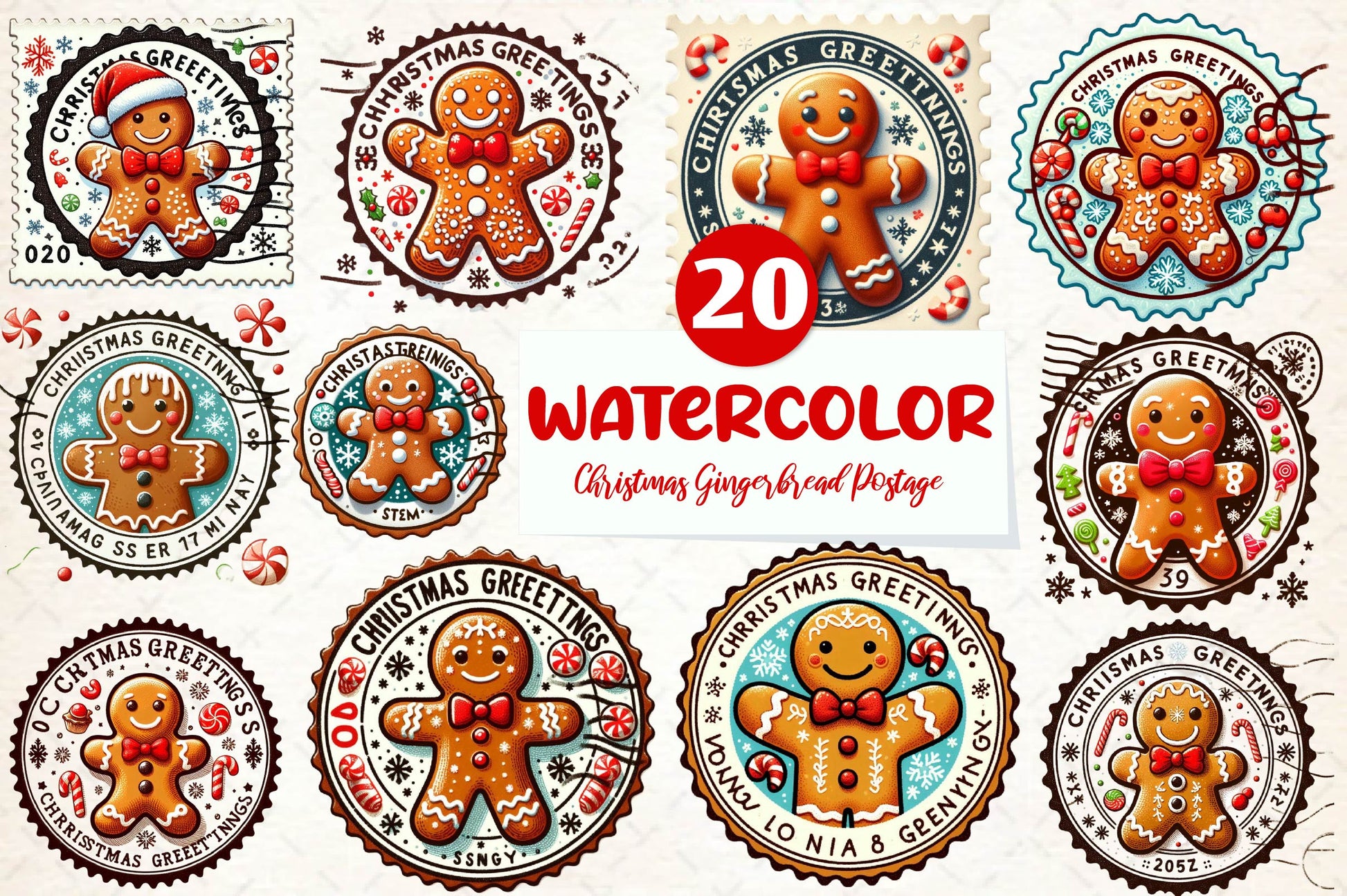 Christmas Gingerbread Postage Stamps Clipart Bundle - CraftNest - Digital Crafting and Art