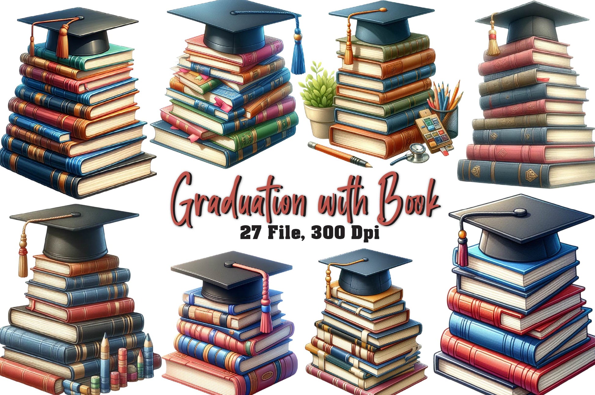 Graduation With Books Clipart Bundle - CraftNest - Digital Crafting and Art