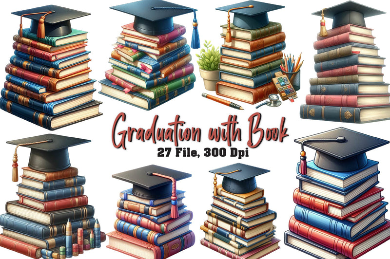 Graduation With Books Clipart Bundle - CraftNest - Digital Crafting and Art