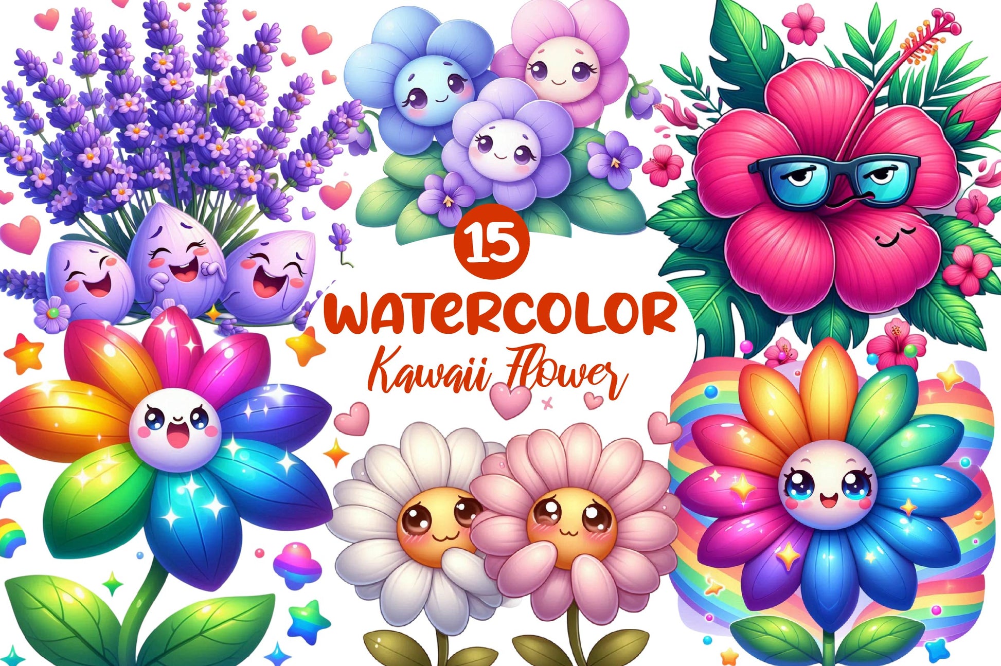 Kawaii Flower Stickers - CraftNest - Digital Crafting and Art