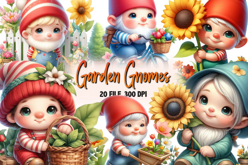 Garden Gnomes Clipart Bundle - CraftNest - Digital Crafting and Art