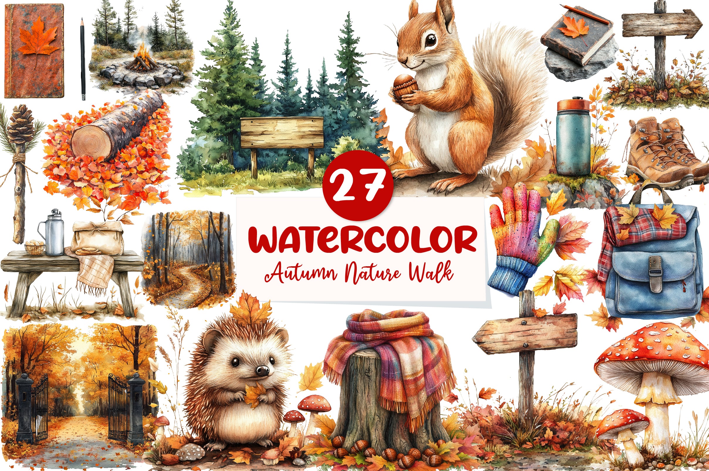 Autumn Nature Walk Clipart Bundle - CraftNest - Digital Crafting and Art