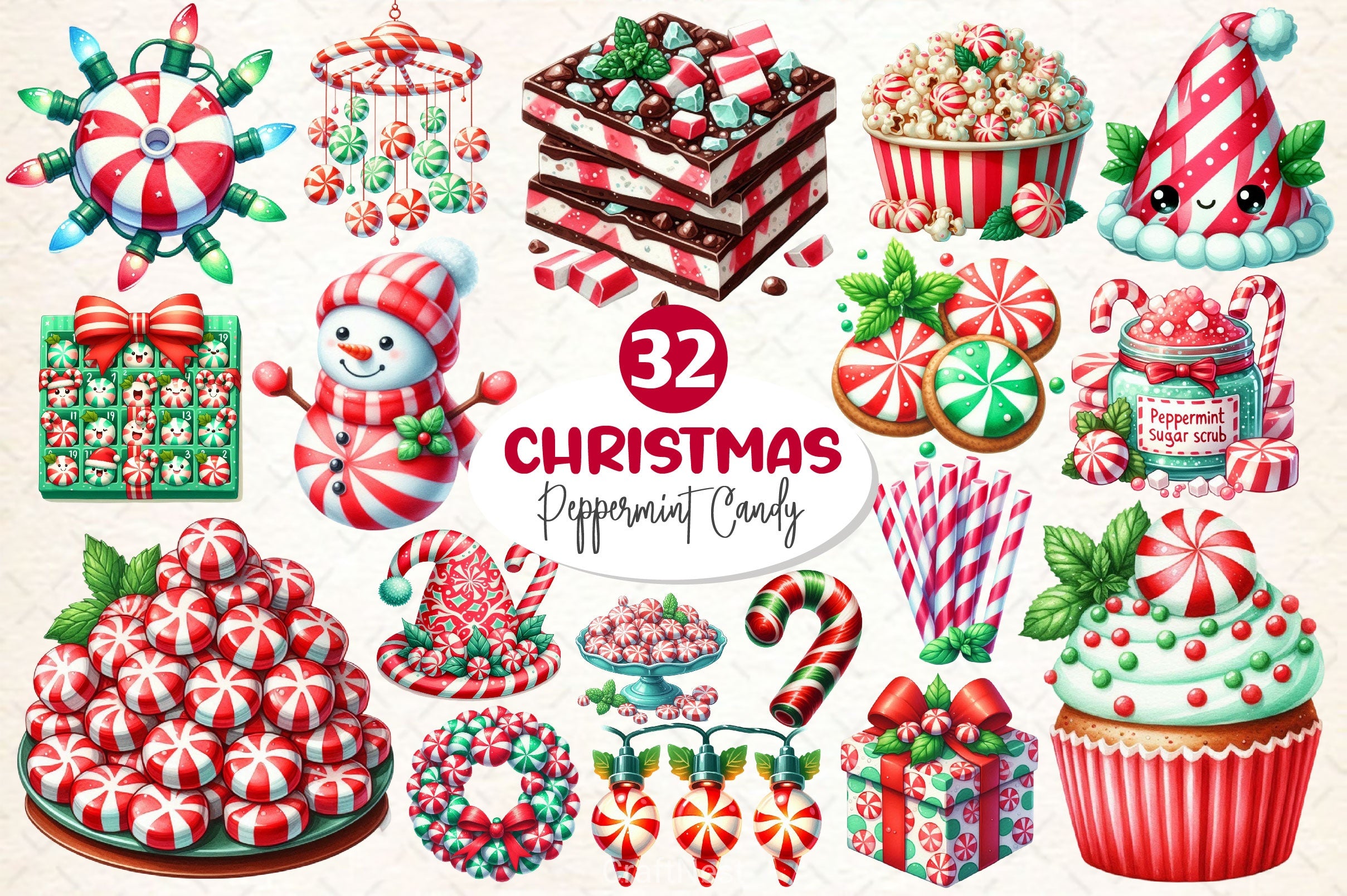 Red & Green Christmas Peppermint Candy Clipart Bundle - CraftNest - Digital Crafting and Art