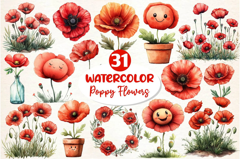 Poppy Flowers Clipart Bundle - CraftNest - Digital Crafting and Art
