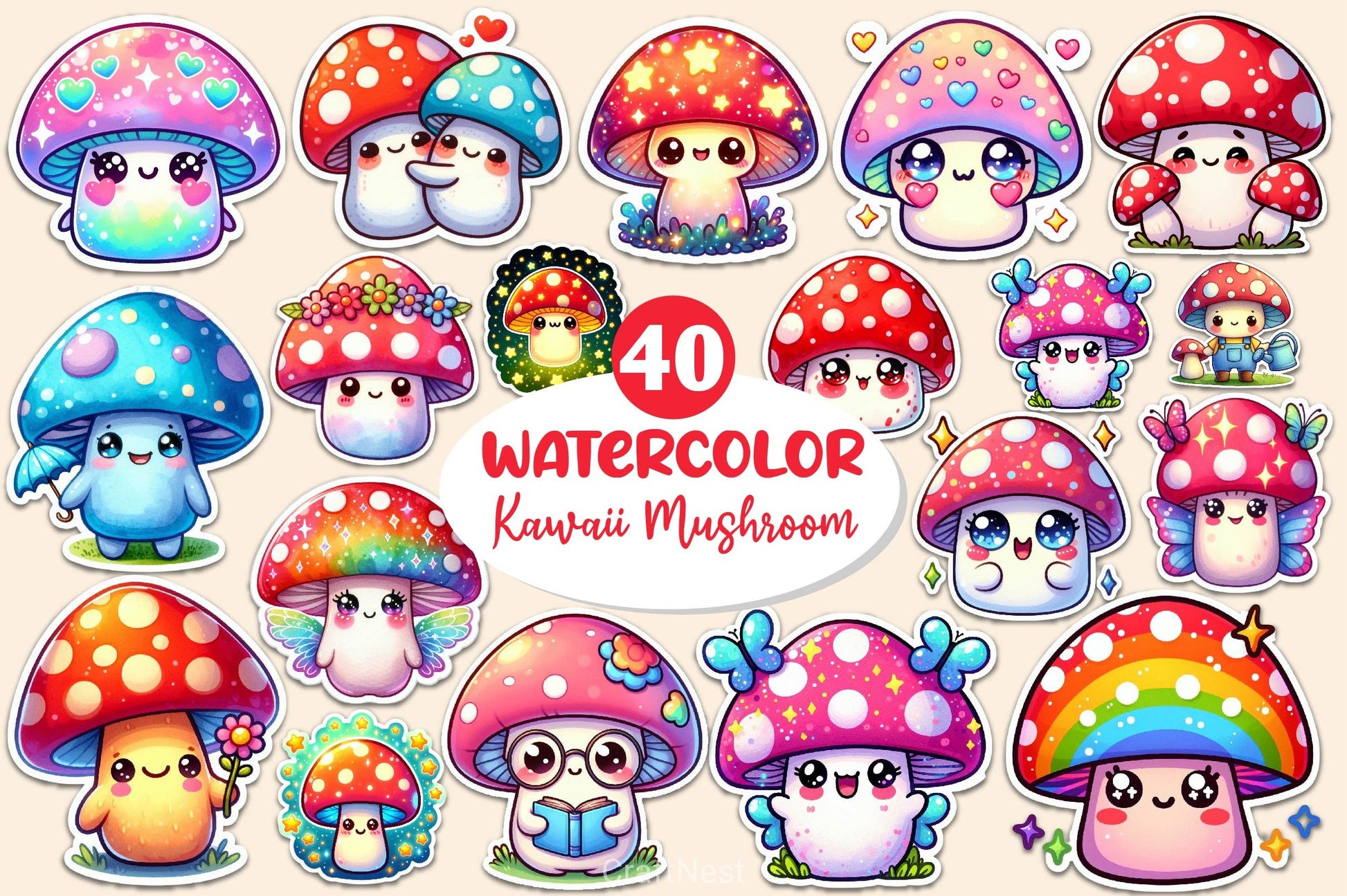 Kawaii Mushroom Clipart Bundle - CraftNest - Digital Crafting and Art