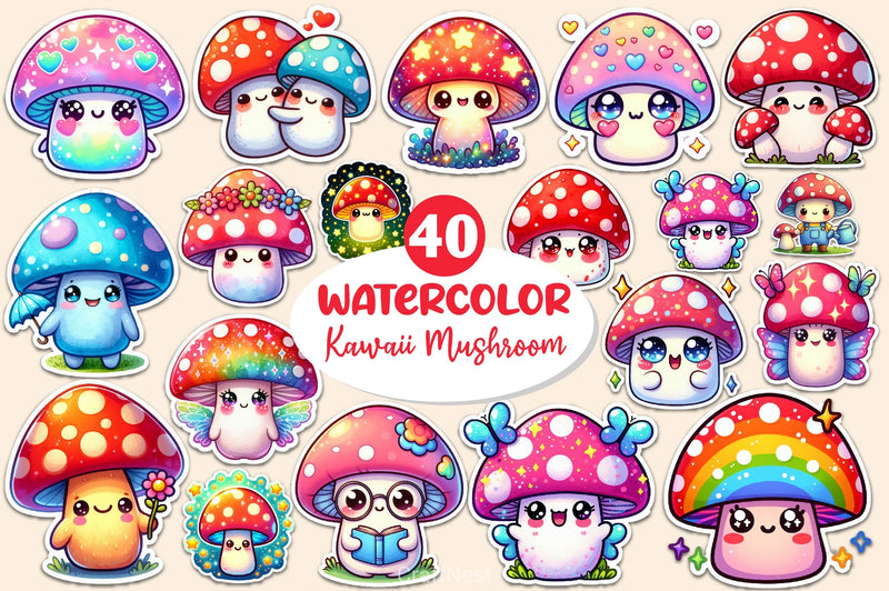 Kawaii Mushroom Clipart Bundle - CraftNest - Digital Crafting and Art