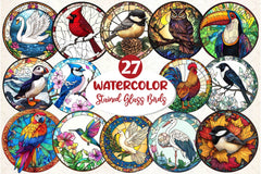 Round Stained Glass Birds Clipart Bundle 3 - CraftNest - Digital Crafting and Art