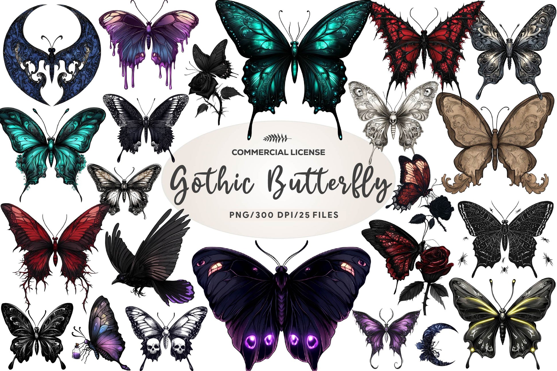 Gothic Summer Butterfly Clipart Bundle - CraftNest - Digital Crafting and Art