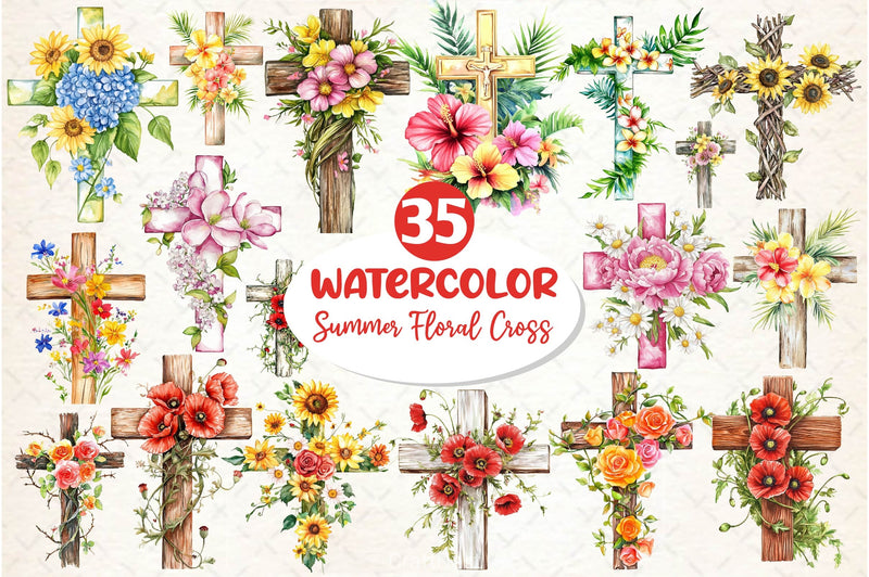Summer Floral Cross Clipart Bundle - CraftNest - Digital Crafting and Art