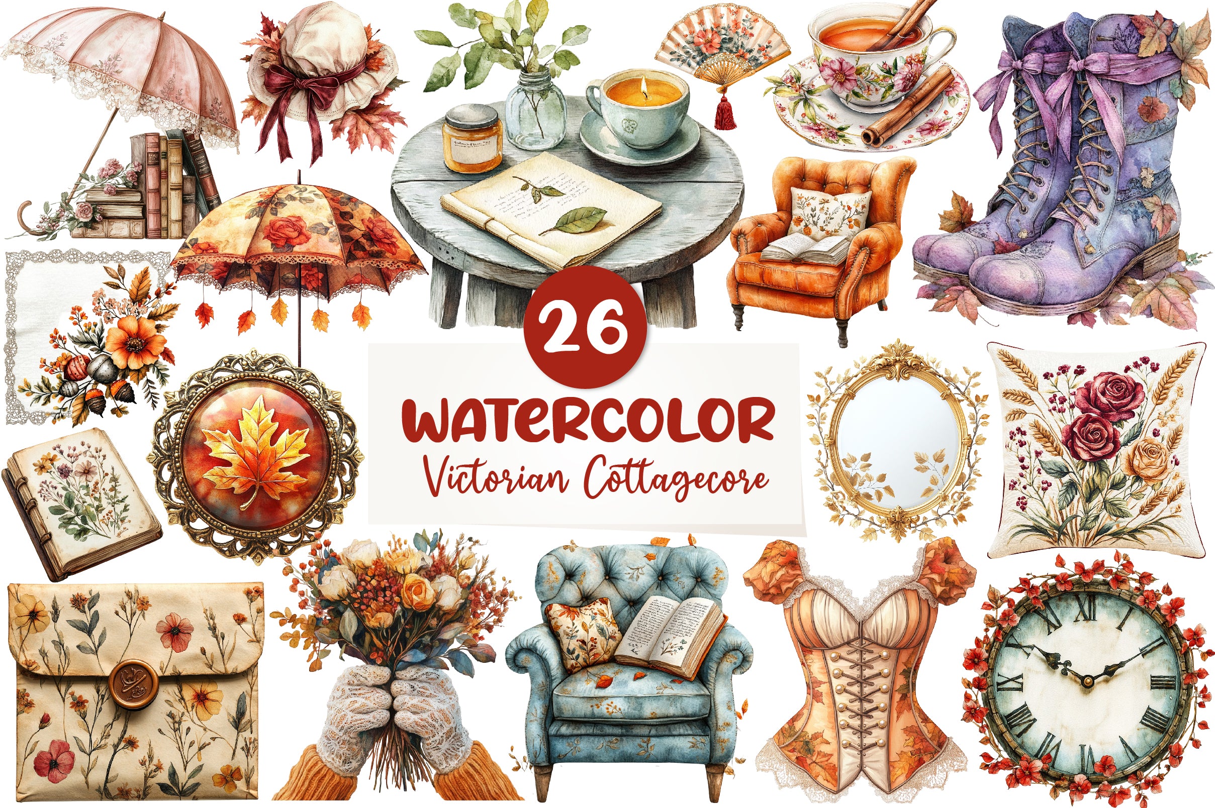 Victorian Cottagecore Fall Clipart Bundle - CraftNest - Digital Crafting and Art