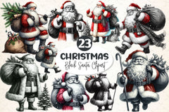 Black And White Santa Clipart Bundle 2 - CraftNest - Digital Crafting and Art