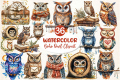 Boho Owl Clipart Bundle - CraftNest - Digital Crafting and Art