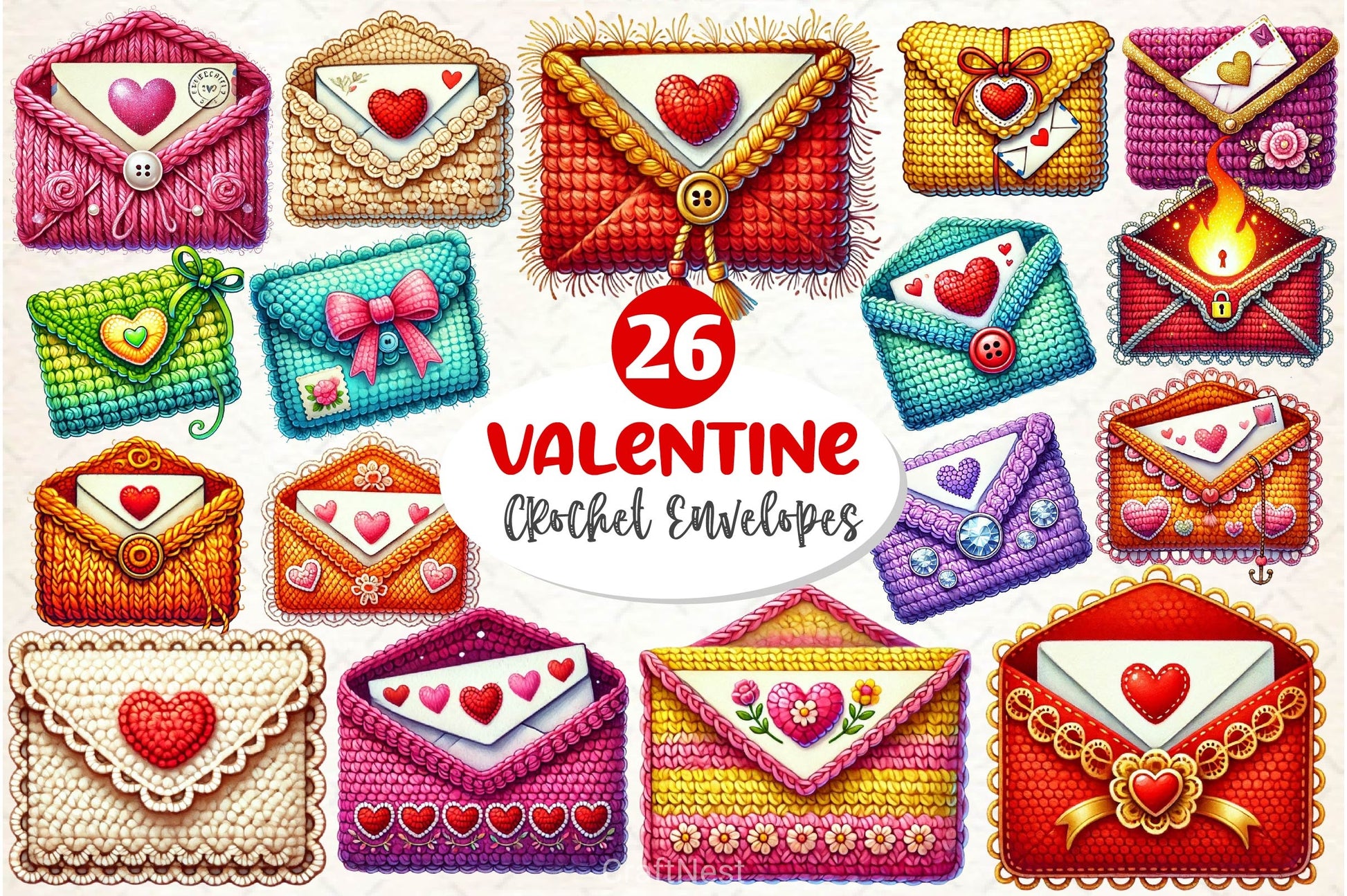 Valentine Crochet Envelopes Clipart Bundle 2 - CraftNest - Digital Crafting and Art