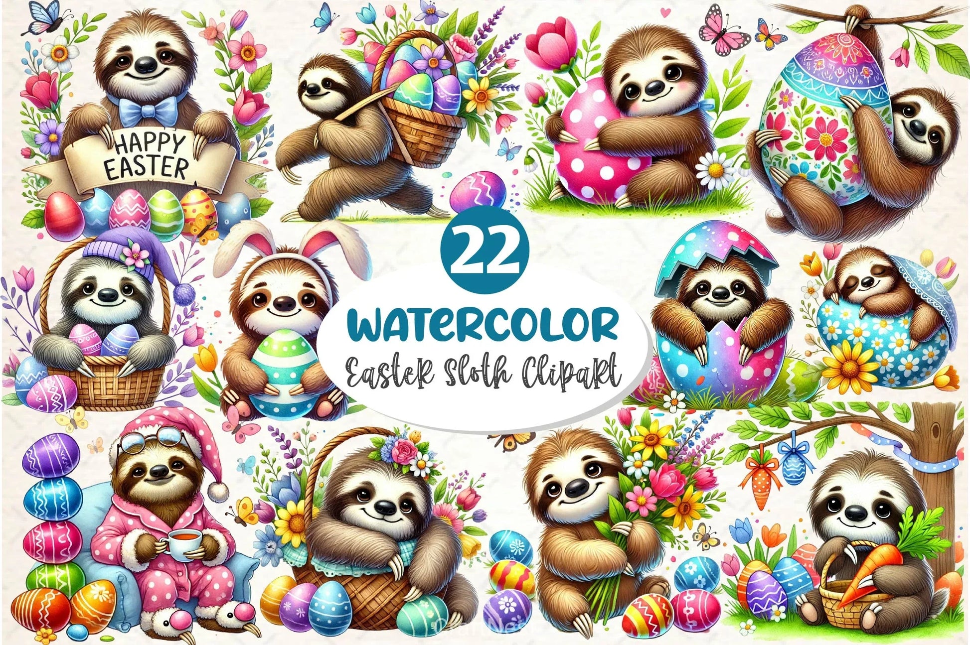 Easter Sloth Clipart Bundle 2 - CraftNest - Digital Crafting and Art