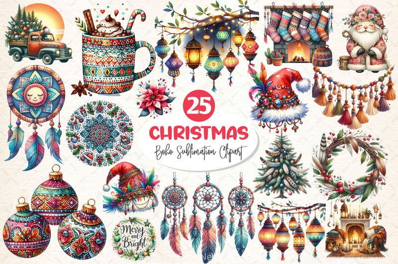 Boho Christmas Clipart Bundle - CraftNest - Digital Crafting and Art