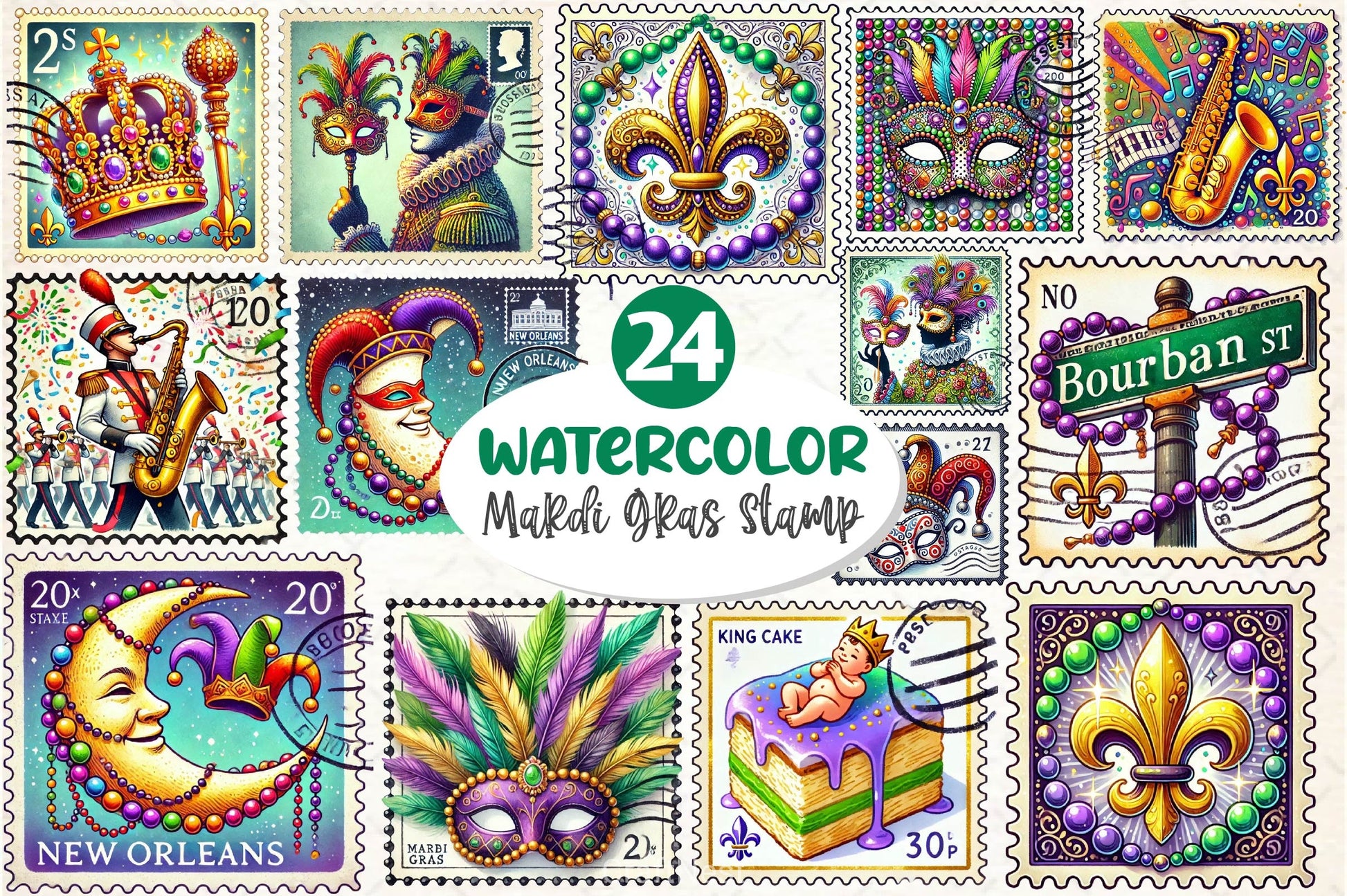 Mardi Gras Postage Stamp Clipart Bundle - CraftNest - Digital Crafting and Art