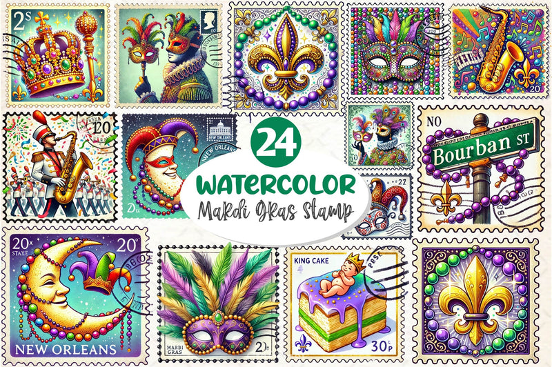 Mardi Gras Postage Stamp Clipart Bundle - CraftNest - Digital Crafting and Art