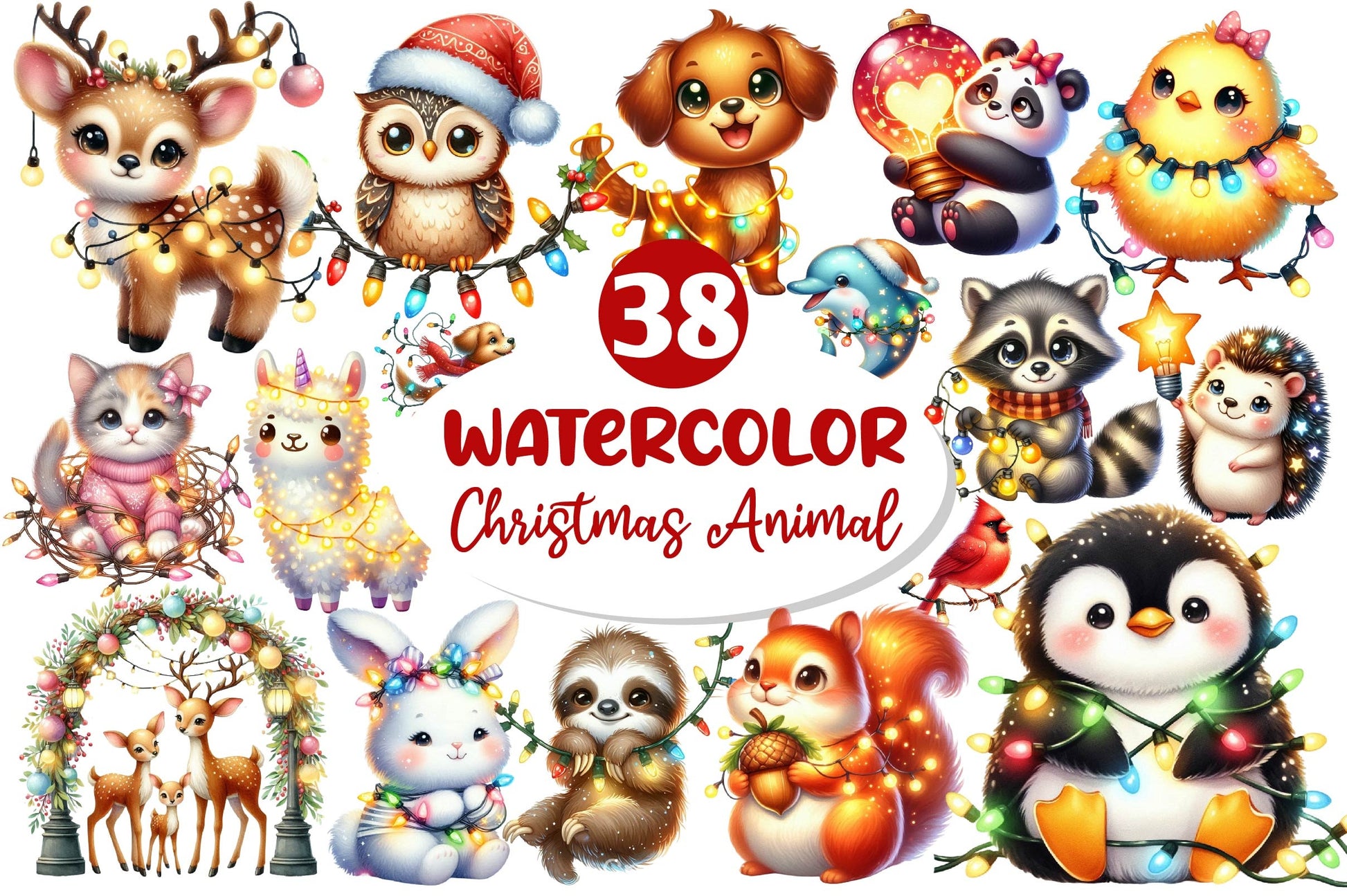 Christmas Light Animal Clipart Bundle 2 - CraftNest - Digital Crafting and Art