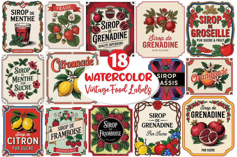 Vintage Food Labels Illustration Clipart Bundle - CraftNest - Digital Crafting and Art