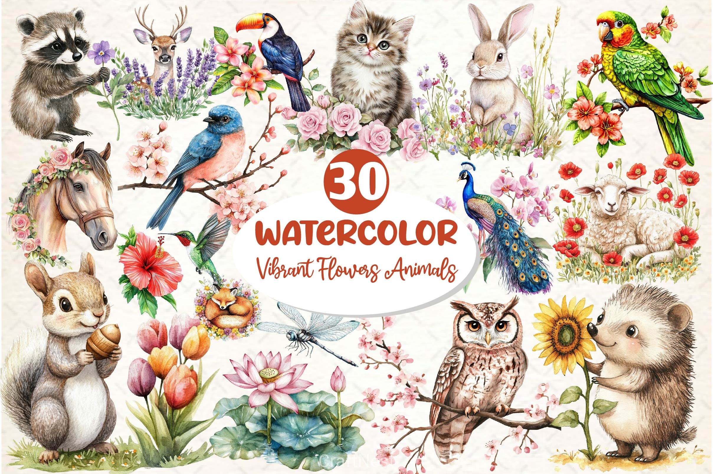 Vibrant Flowers Animals Clipart Bundle 2 - CraftNest - Digital Crafting and Art